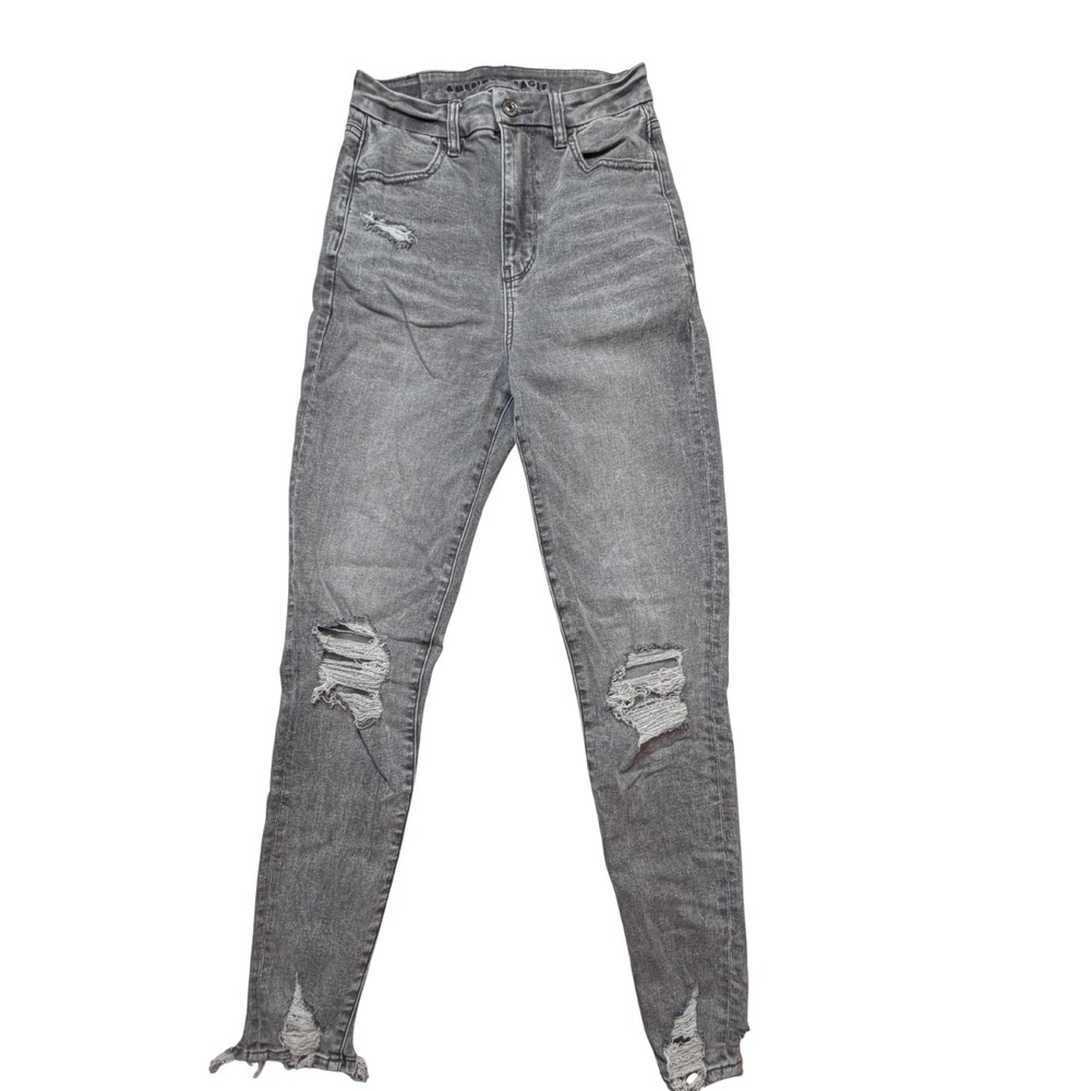 American Eagle Hi Rise Jegging Jeans Womens Size 2 Gray Distressed skinny